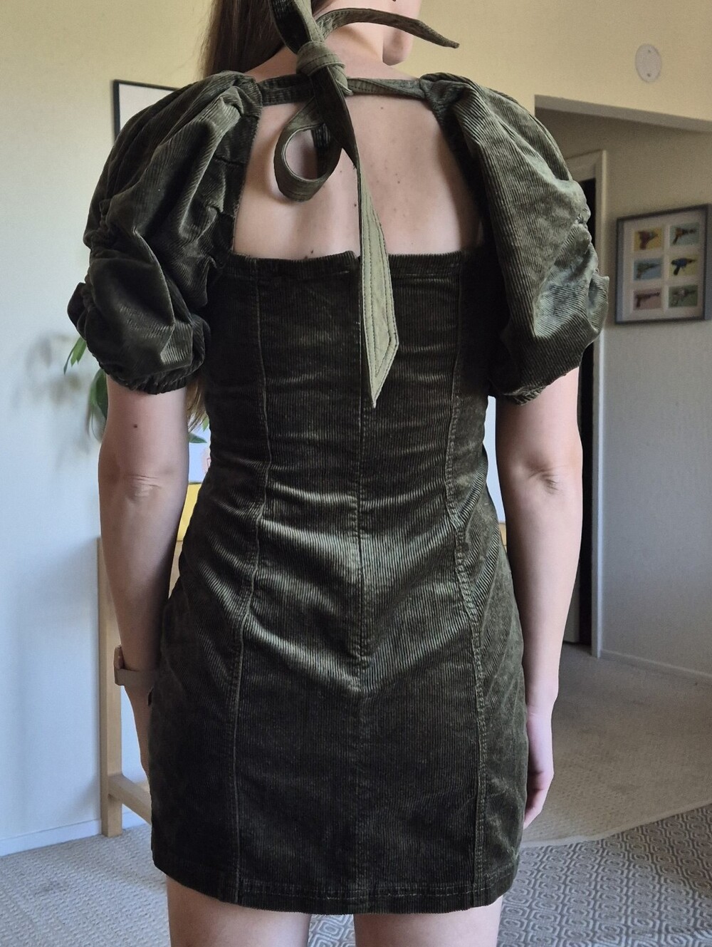 Pilcro Olive Green Puff-Sleeve Corduroy Mini Dress - Picture 5 of 8